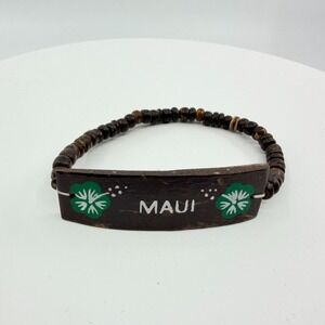 Maui‎ Tropical Wood Bead Bracelet Boho Surf Beach Stackable Statement Accessory